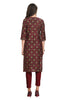 Wine Silk Kurti for Women: Straight Cut with Sequin Embroidery & Bandhani Print