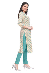 Yellow Cotton Buti Print Kurti with Zari Work