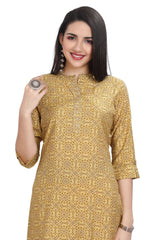 Yellow Cotton Ajrakh Print Kurti for women