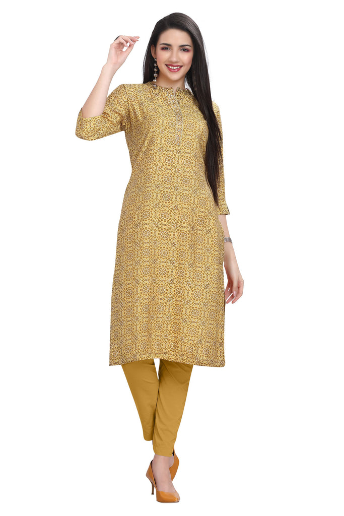 Yellow Cotton Knee Length Kurti for women