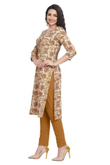 Yellow Cotton Kurti for Women: Straight Cut with Floral Print Highlights