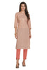 Peach Cotton Kurti with Floral Print and Zari Work