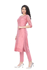 Pink Silk Embroidered work Kurti for women