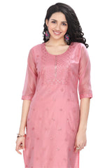 Pink Silk Embroidered work Kurti for women