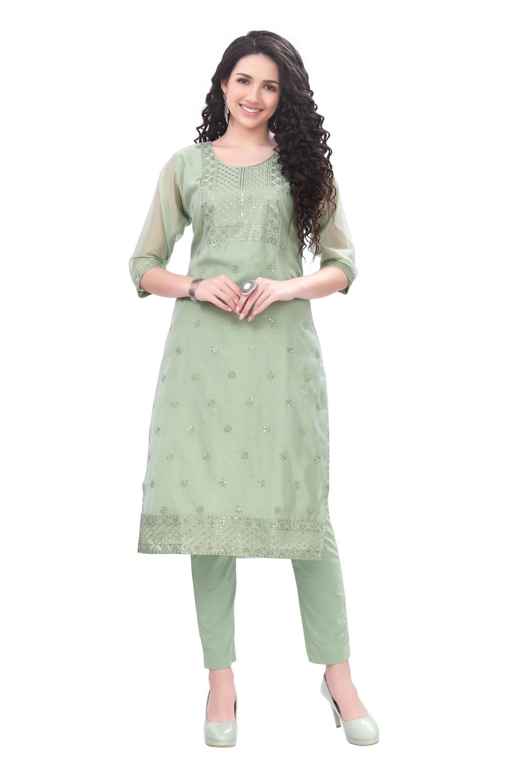 Pink Silk Embroidered work Kurti for women